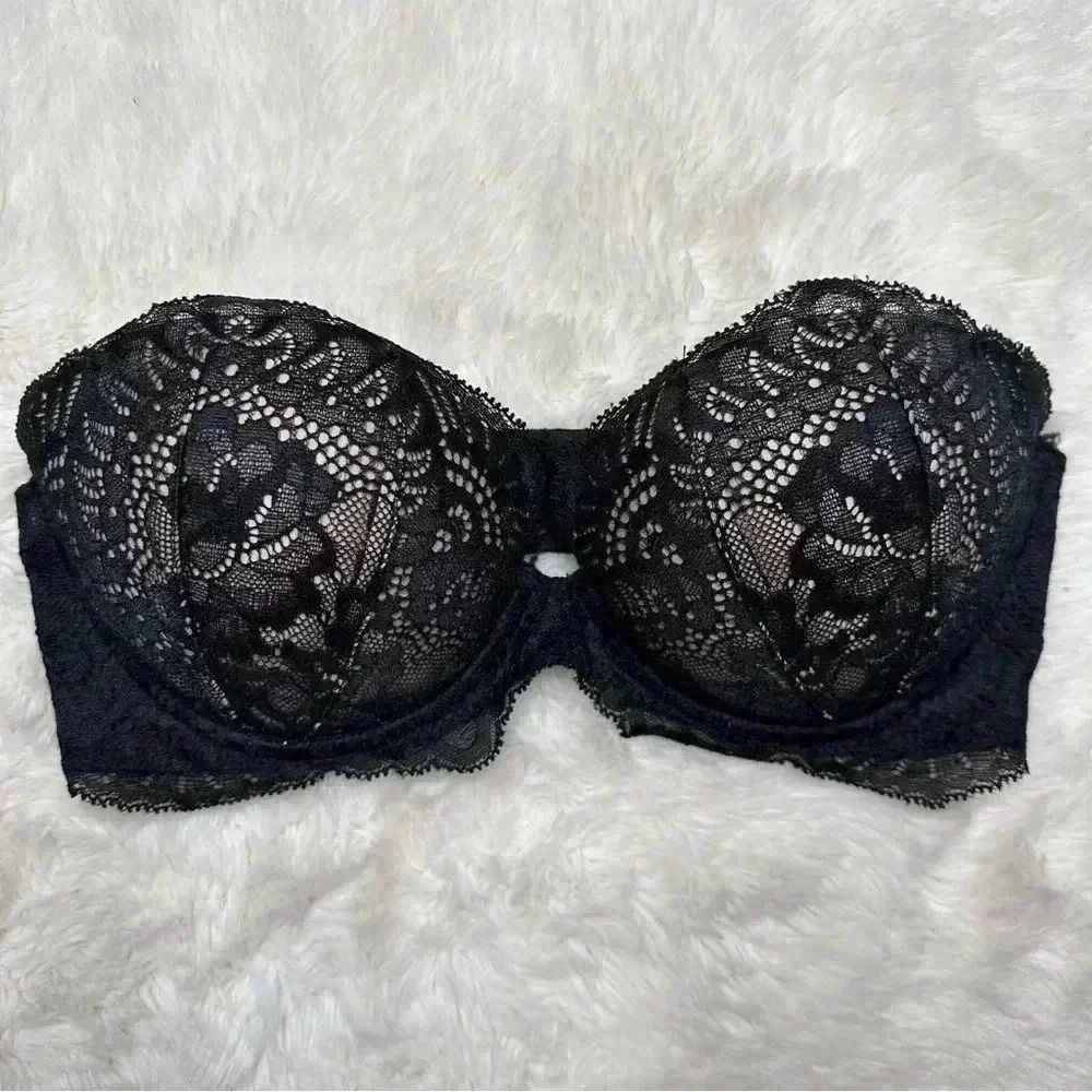 La Senza Strapless Push Up Bra Lace Black & Cream Size 32C